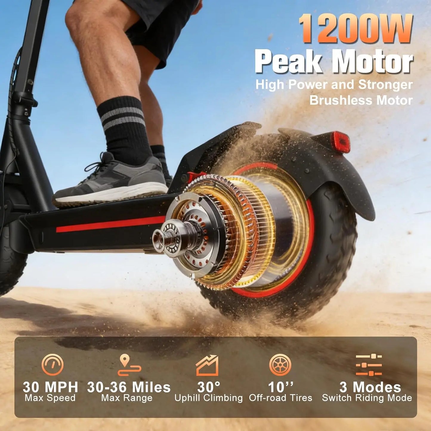 OBX 1200W Off-Road Electric Scooter 48V 30Mph Dual Suspension