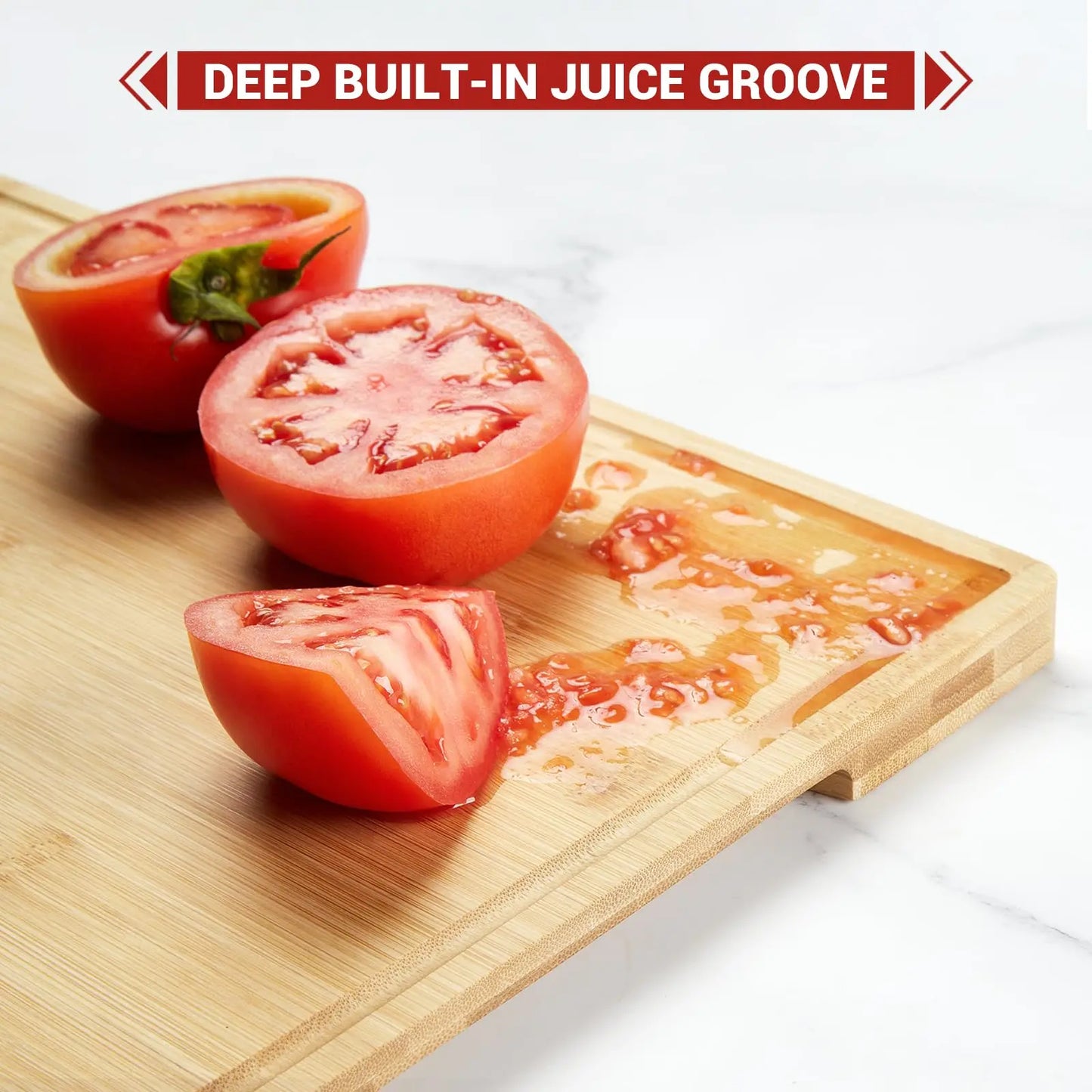 Bamboo Cutting Board Set of 3, Chopping Board Set with Holder, Kitchen Wood Cutting Board Set with Deep Juice Grooves and Inner Handles for Cheese, Meat, Vegetables