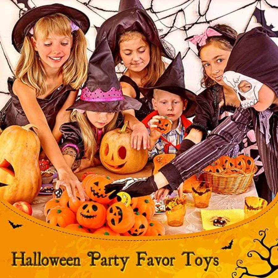 Halloween party favors: 2-inch pumpkin-shaped stress balls, foam material, orange color, soft squeeze relief for school carniva