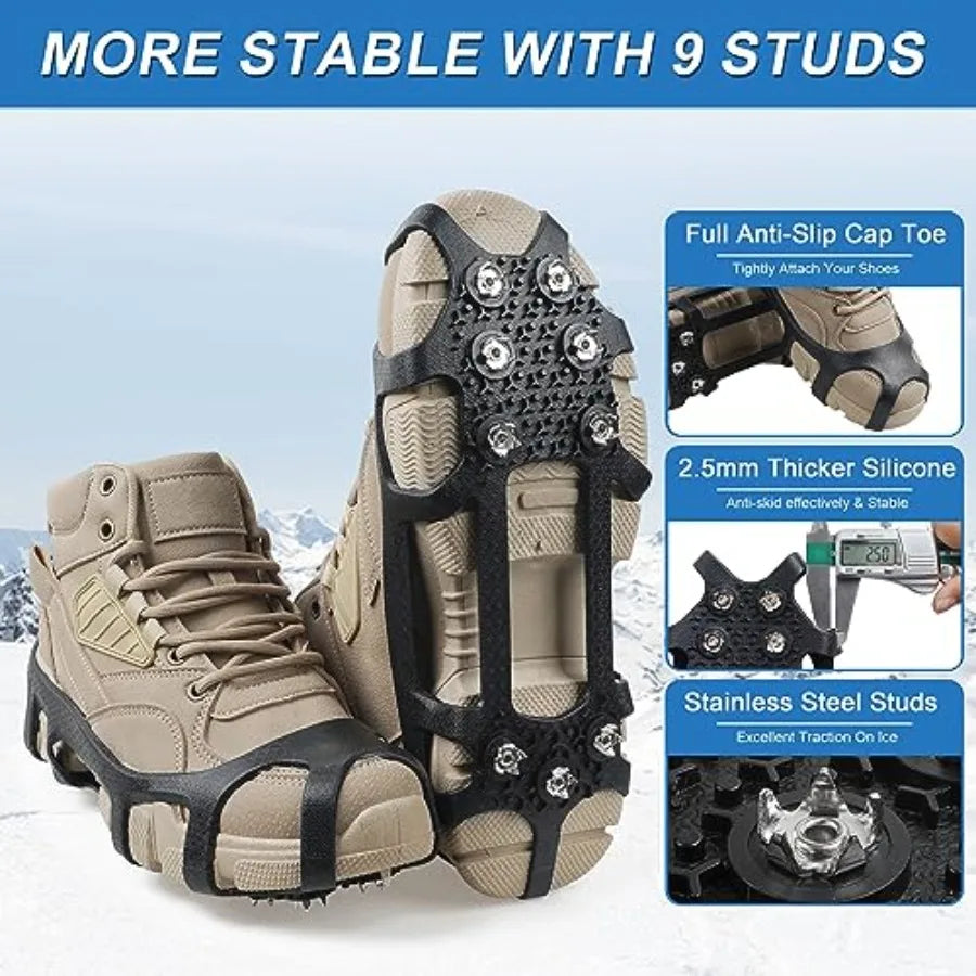 Crampons Ice Cleats for Shoes and Boots Hiking Men Women Snow Traction Cleats for Winter Walking on Snow and Ice, 9 Studs Snow