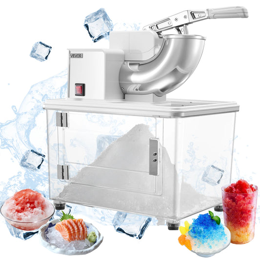 SucceBuy 661LBS/H Commercial Ice Crusher 350W Electric Snow Cone Machine with 4 Blades, 1400RPM Stainless Steel Shaved Ice Machine with 11 Gal Crushed-Ice Box, for Family Restaurants Bars