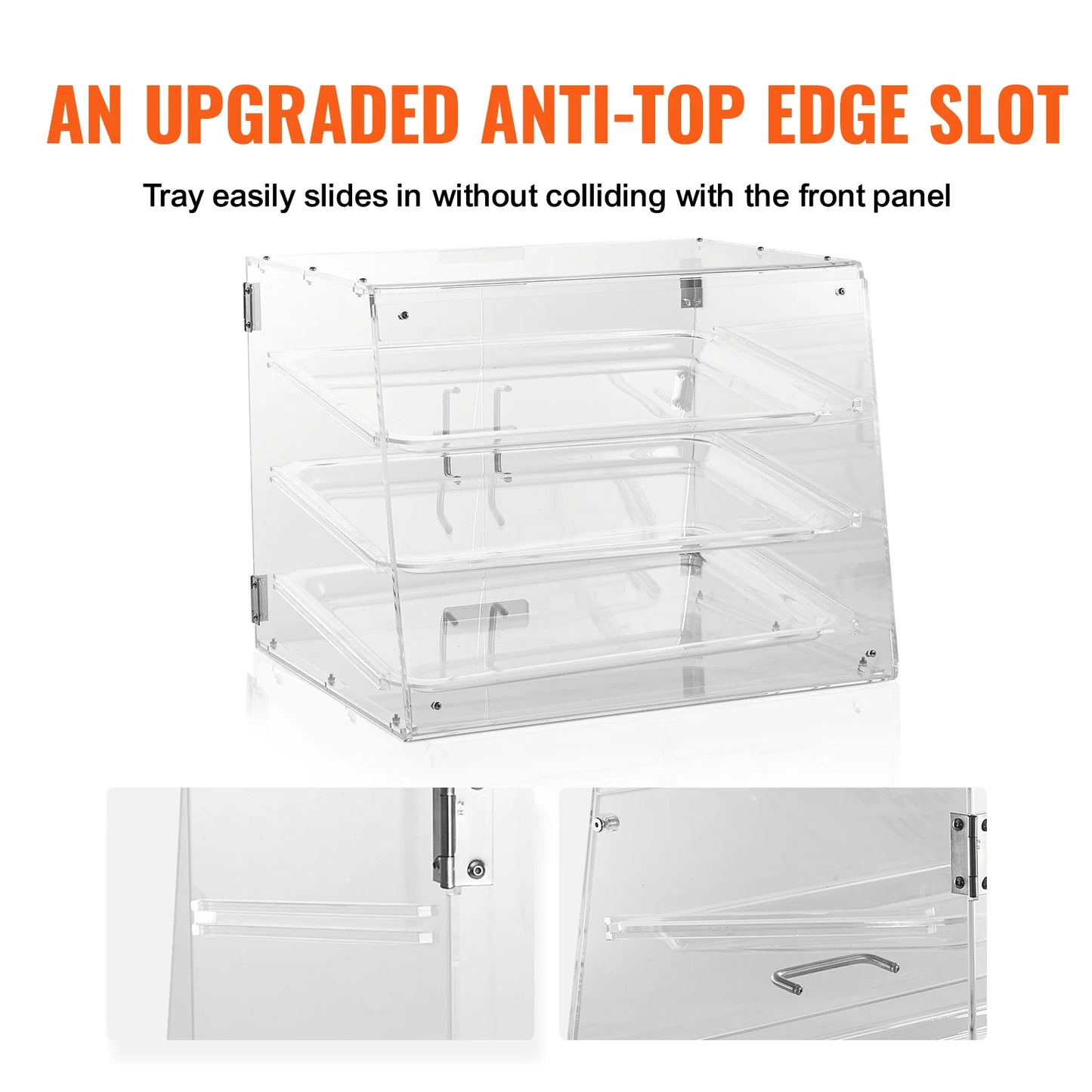 SucceBuy 3 Tier Clear Pastry Display Case Acrylic Commercial Countertop Bakery Display Case with Front and Rear Door for Bread
