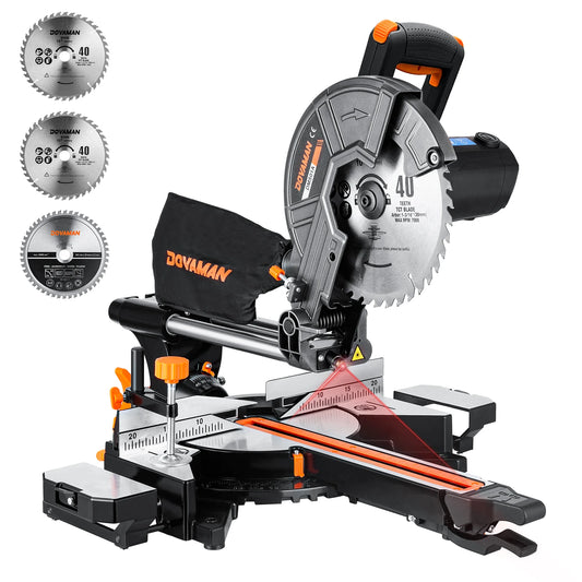 DOVAMAN 10" Sliding Miter Saw, Multi-Material Cutter with 3 TCT Blades, Dual Mode, 5000/3200RPM, Laser, 0-45° Bevel, 9 Stops