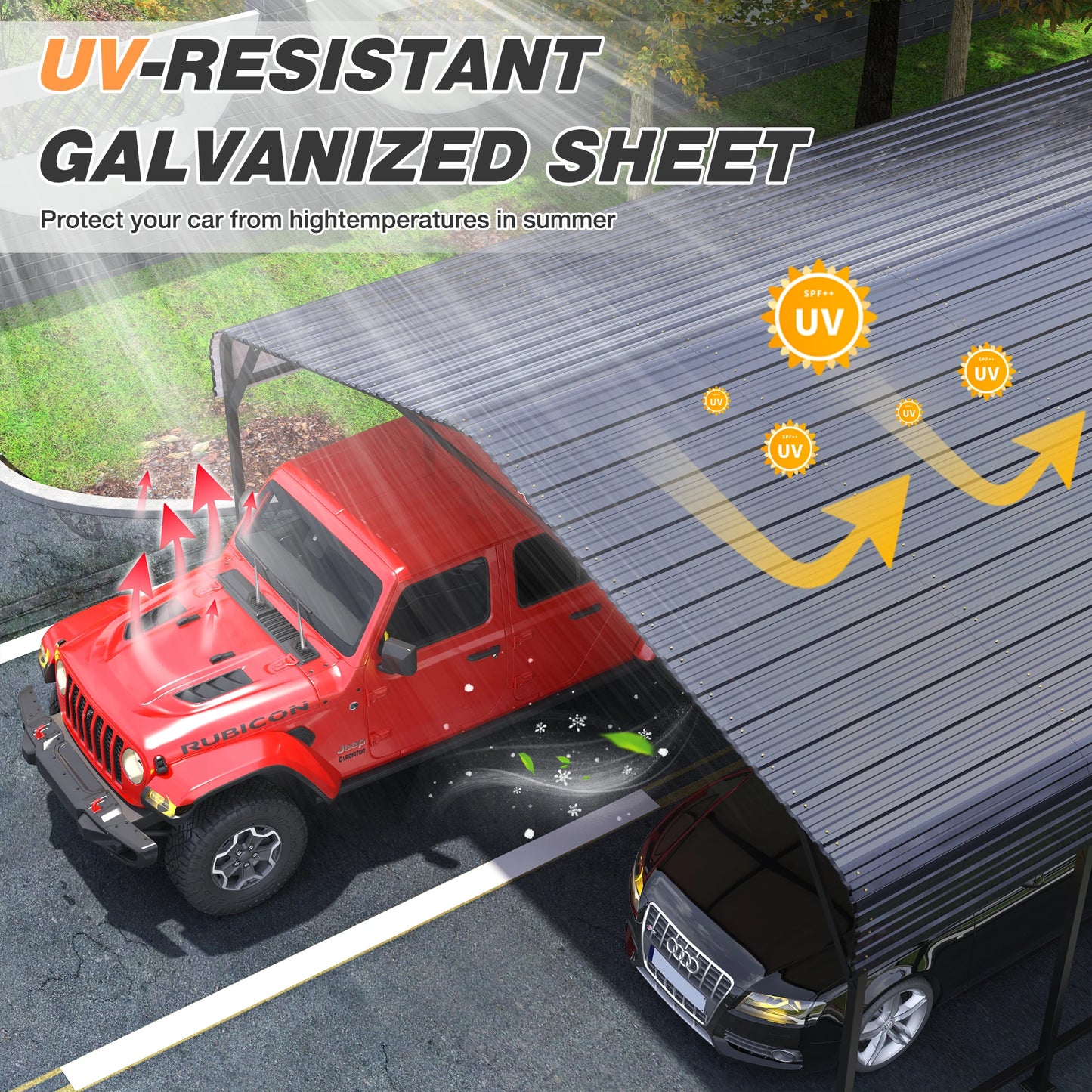 VIWAT Galvanized Metal Carport Shelter Outdoor Heavy Duty