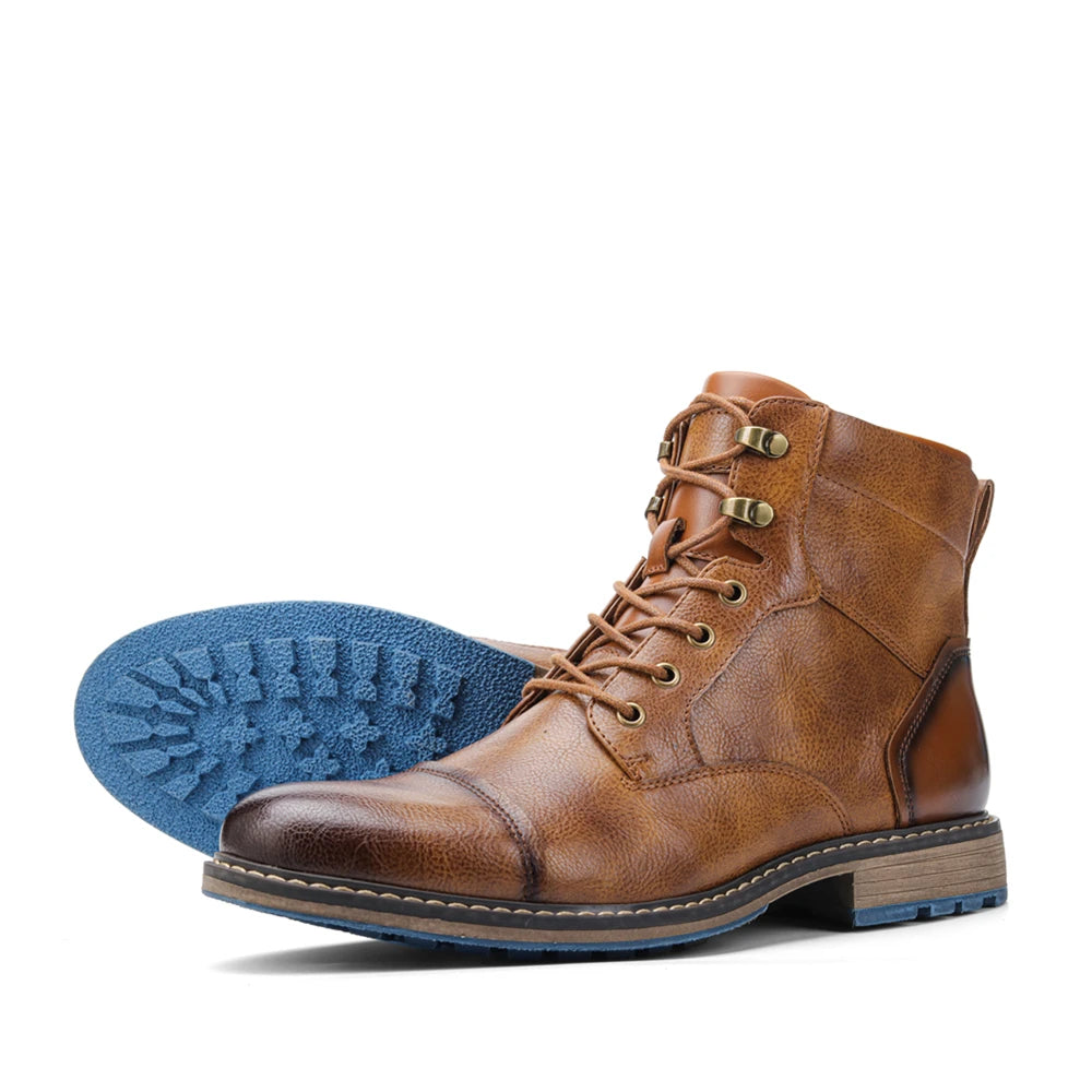 Mens Retro Leather Zip Ankle Boots