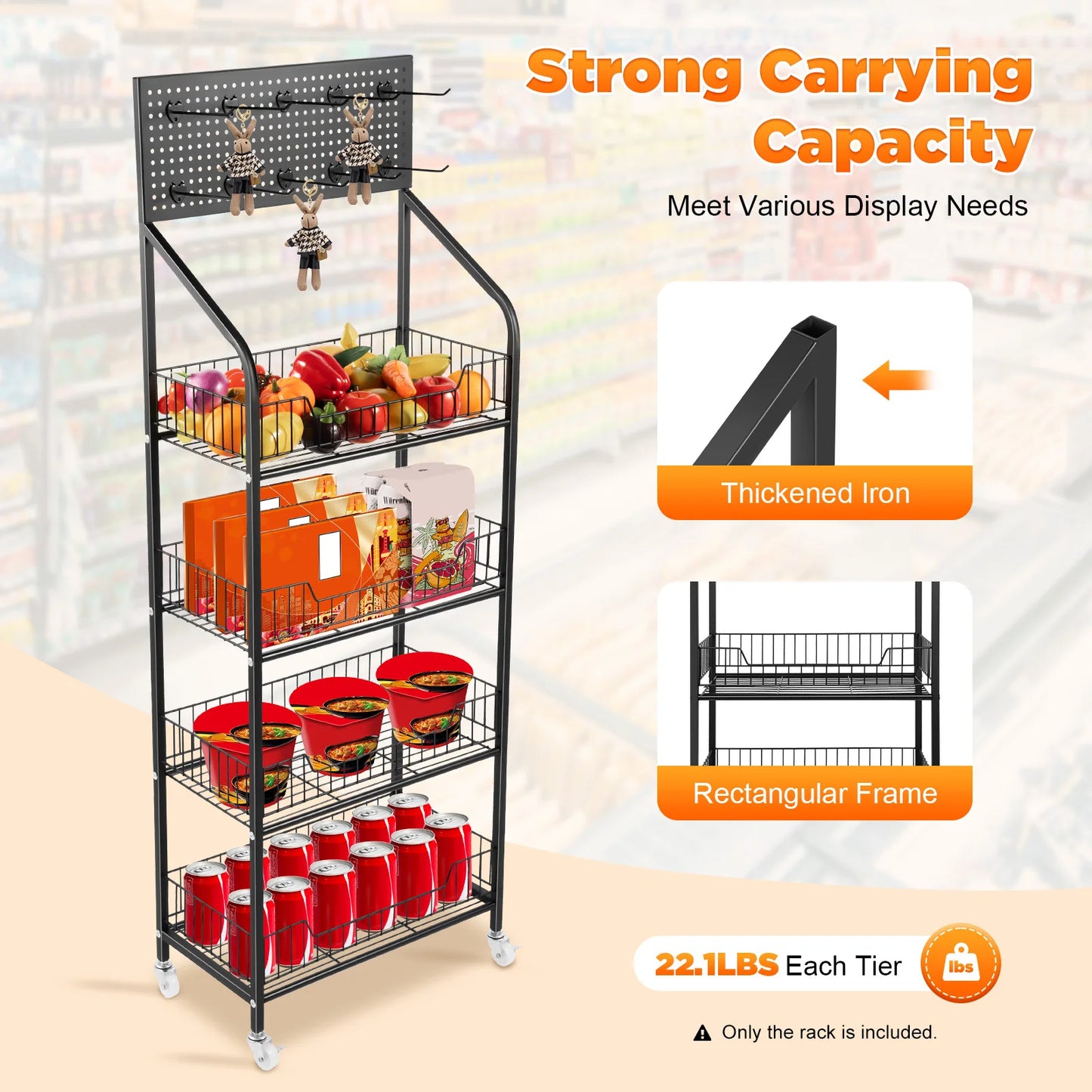Bymaocar 4 Tier Retail Display Rack With Wheels