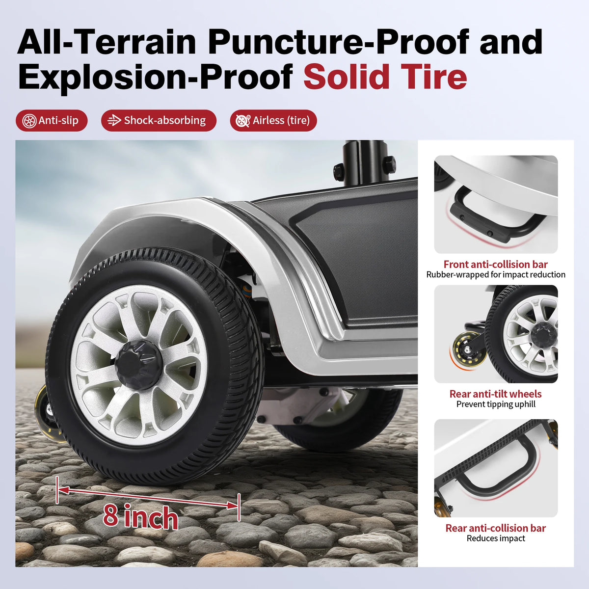 Unificare Silver 12Ah Foldable 4 Wheel Mobility Scooter Carbon Steel Frame with Electromagnetic Brake for Seniors and Adults