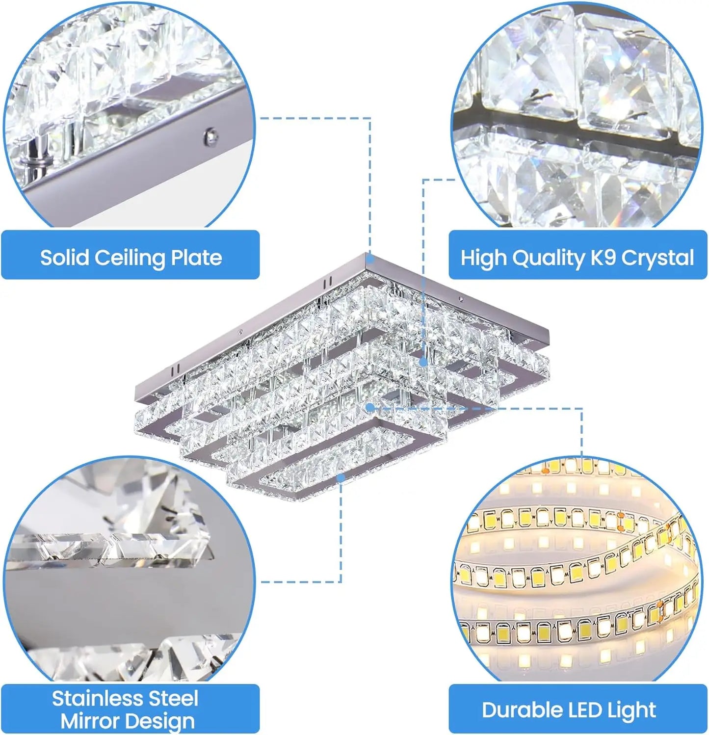FRIXCHUR Modern Crystal LED Ceiling Light Fixture Flush Mount