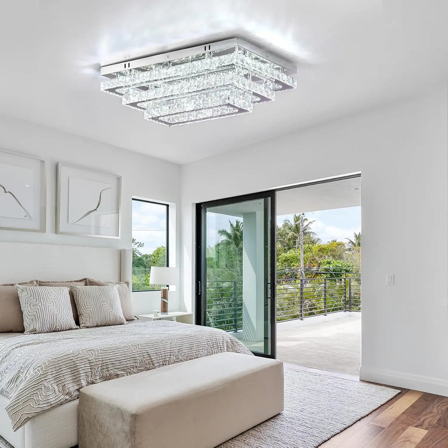 FRIXCHUR Modern Crystal LED Ceiling Light Fixture Flush Mount