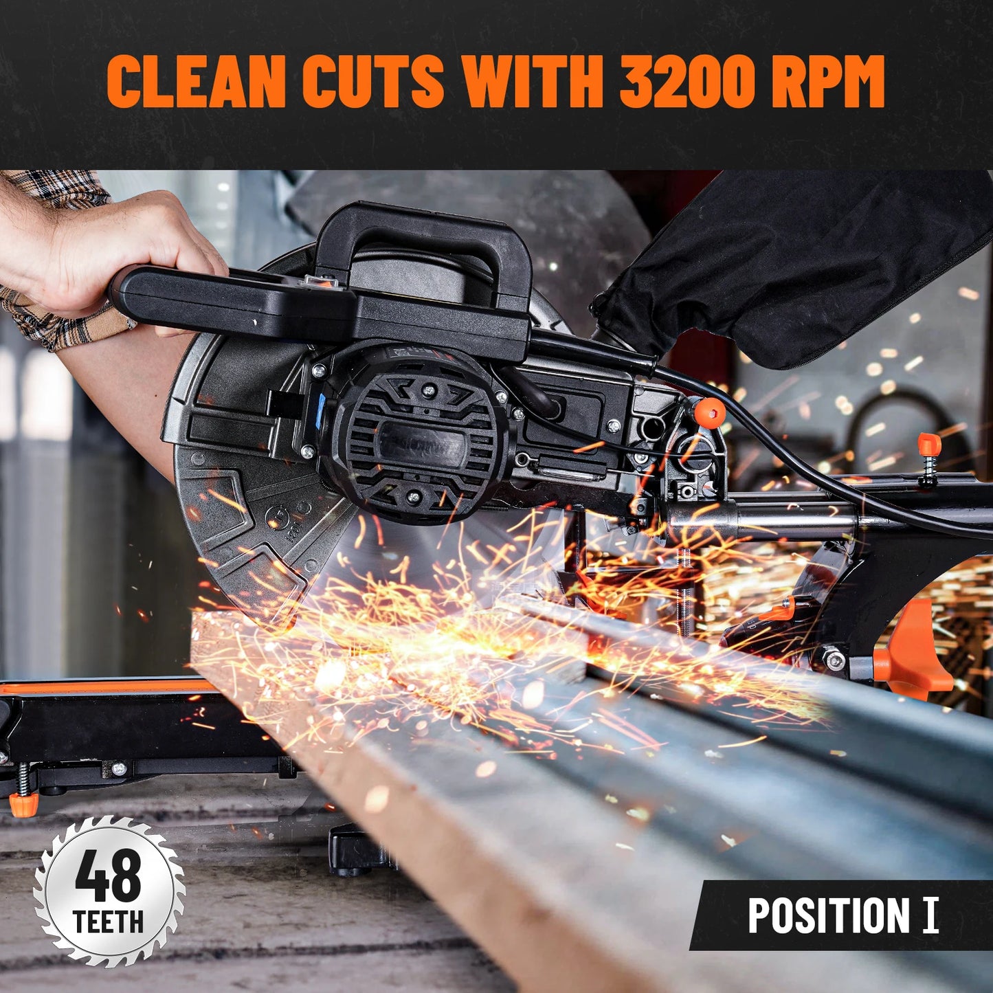 DOVAMAN 10" Sliding Miter Saw, Multi-Material Cutter with 3 TCT Blades, Dual Mode, 5000/3200RPM, Laser, 0-45° Bevel, 9 Stops