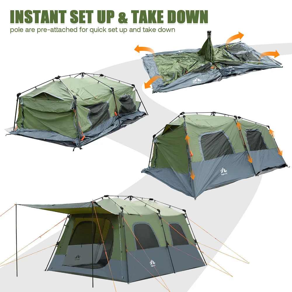Night Cat 8 Persons Camping Tent: Large Waterproof Instant Cabin Hot Tent with Canopy and Stove Jack for Family Glamping Camping Hiking Picnic