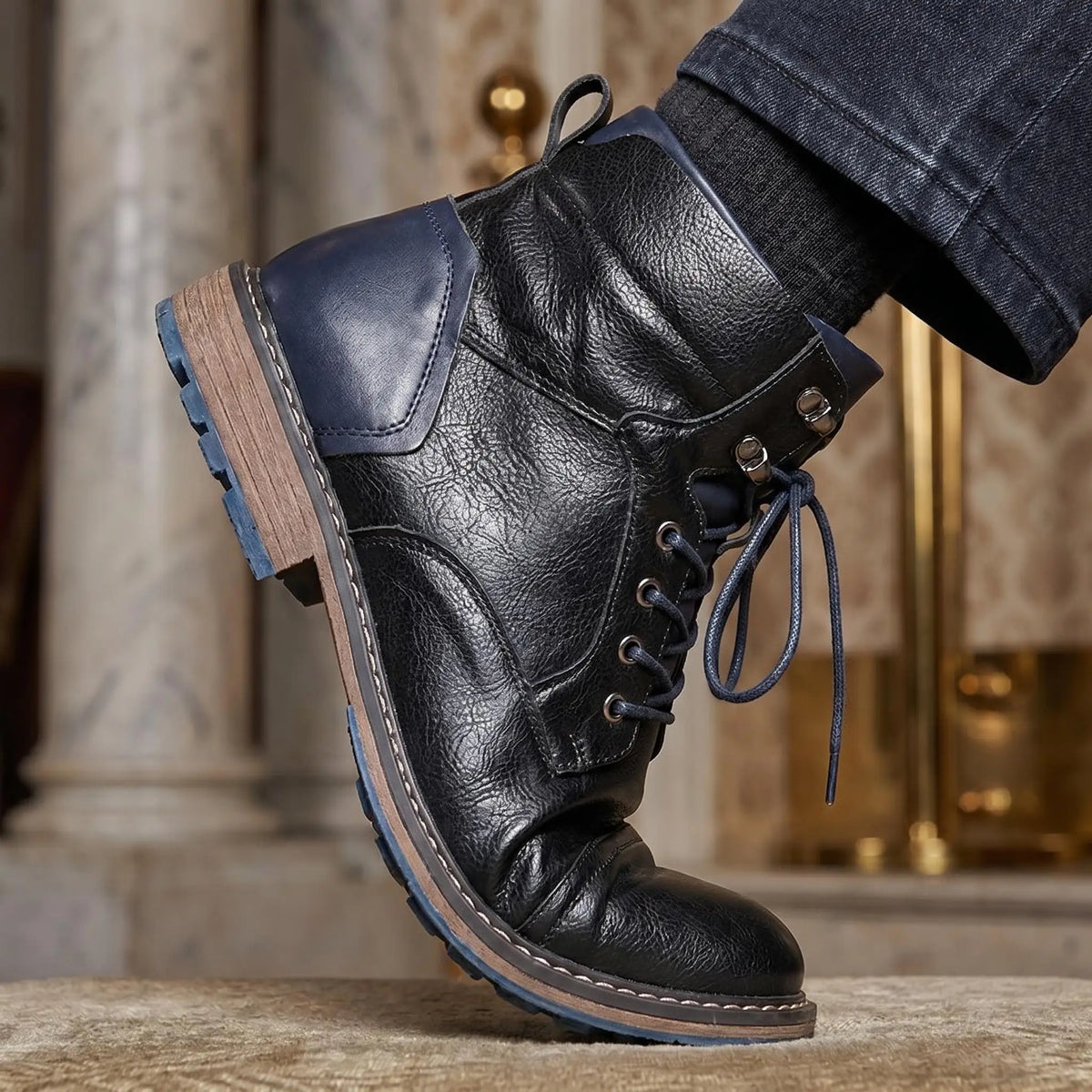 Mens Retro Leather Zip Ankle Boots