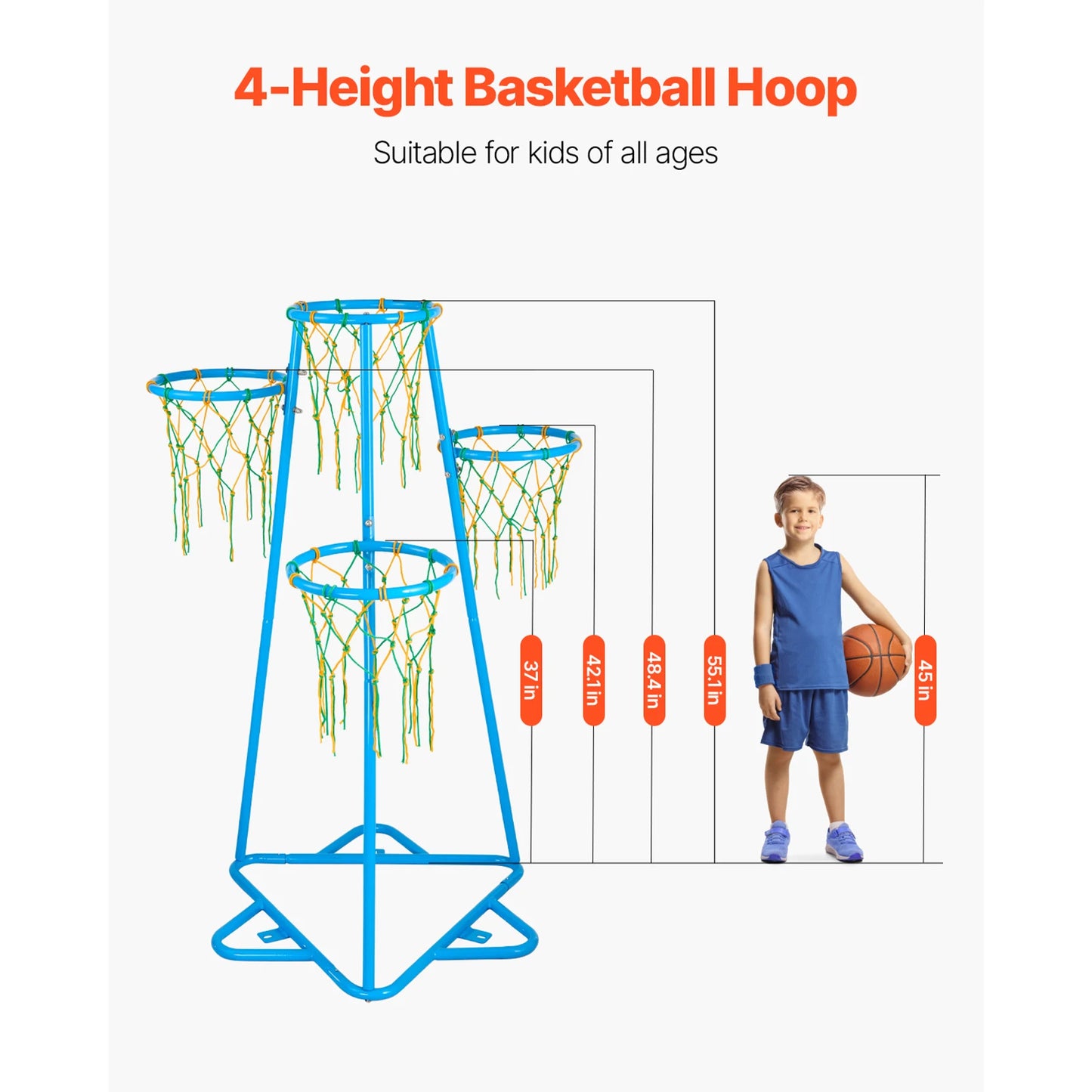 SucceBuy 4-Hoop Kids Basketball Stand With Adjustable Height