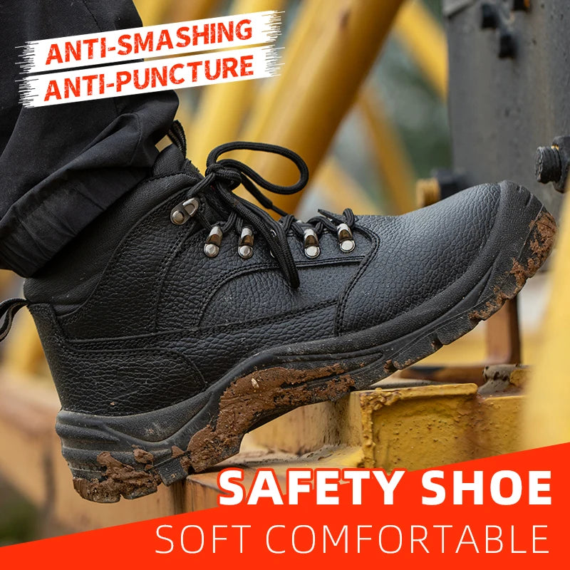 Lightweight Steel Toe Men Work Boots With Leather Upper