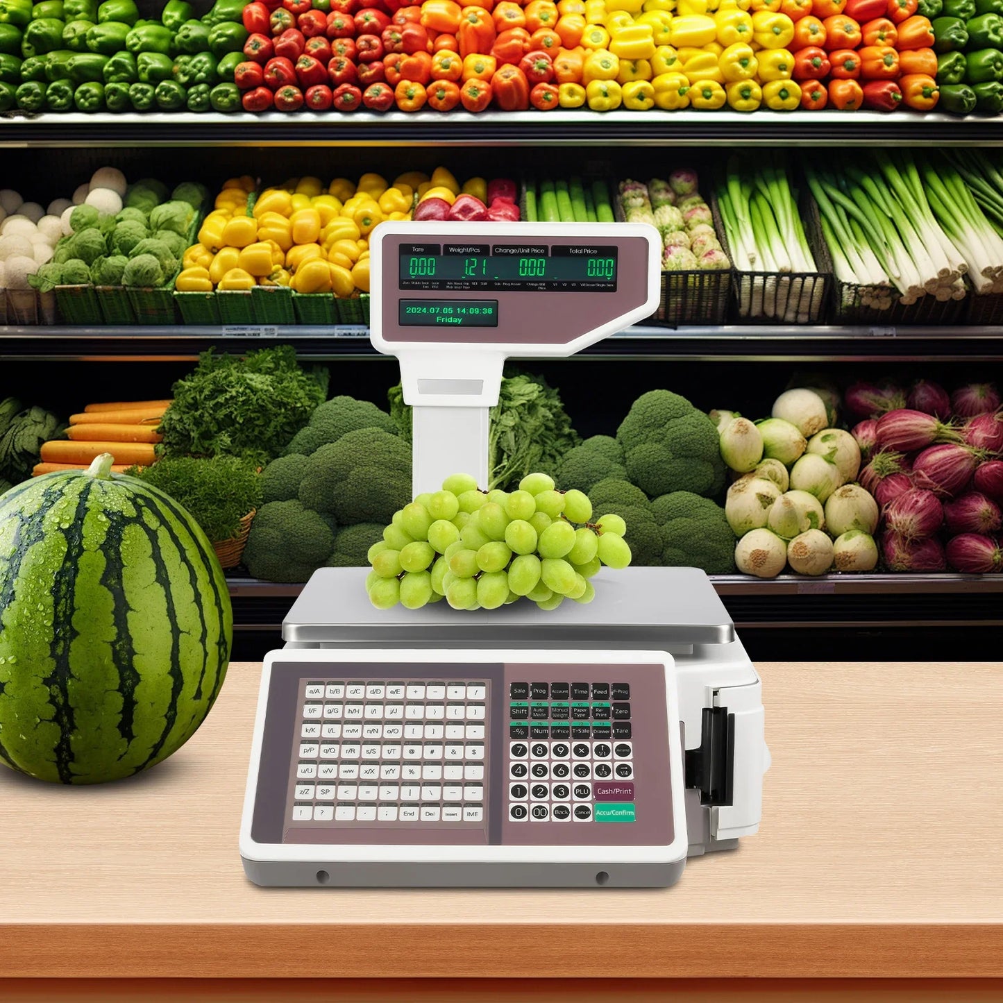 110-220V Double-side Display Multifunctional Label Printing Scale,   Weighing Capacity 0.2kg/0.44lbs-30kg/66.13lbs w/ Software Disk NEW (Silver,15.94*19.29*19.68in)