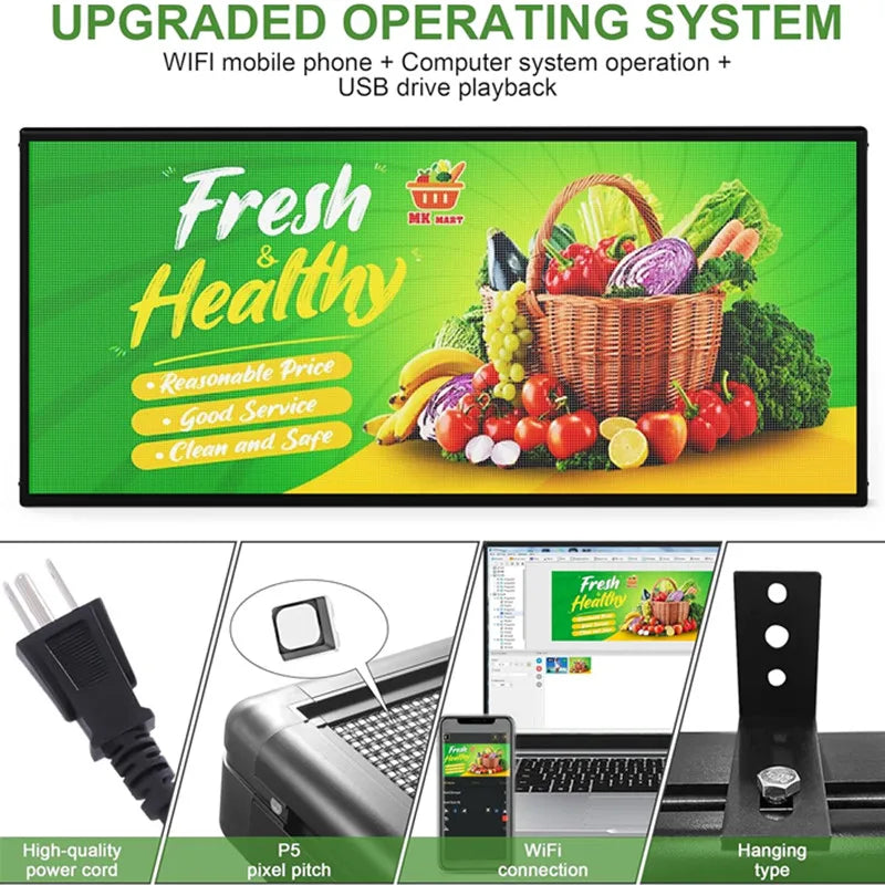 Outdoor Huge Bright LED Digital Sign Display LED Electronic Message Board WiFi Programmable P5 65''x34'' Full Color LED Display
