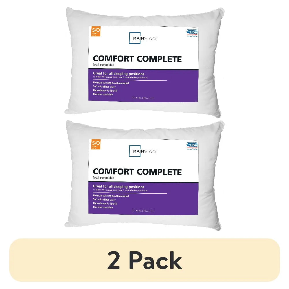 Comfort Complete Bed Pillow Standard Queen Size 2 Pack Set of Two Premium Support Pillows for Sleeping