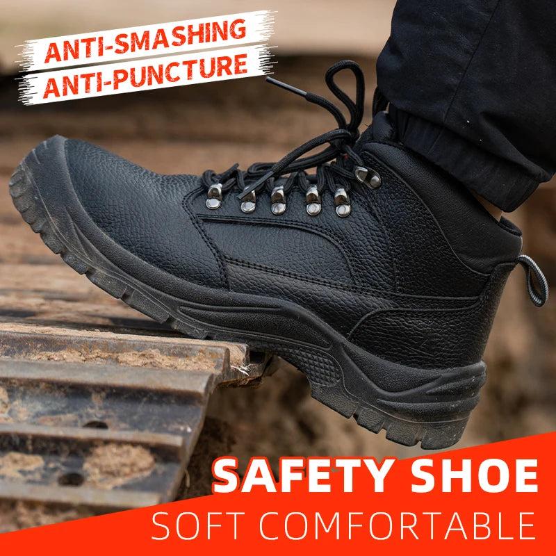 Lightweight Steel Toe Men Work Boots With Leather Upper