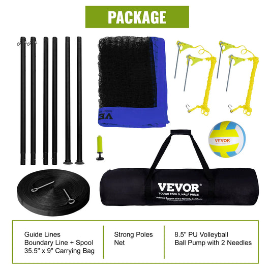 SucceBuy 1.25-1.75inch  Portable Volleyball Net System Adjustable Height Aluminum Poles Volleyball Set w/ Pump Carrying Bag