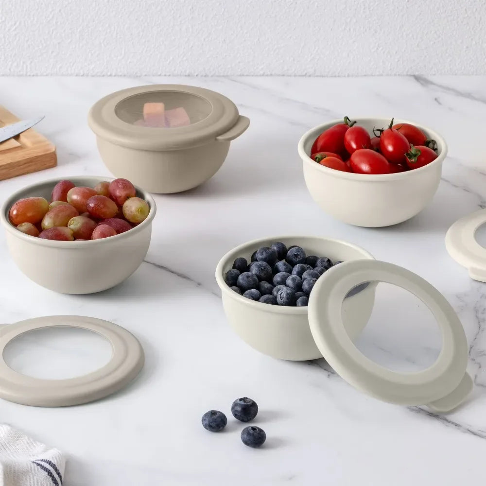 NEW Arrival-Nesting Silicone Mixing Bowls with Lids 8-Piece Set for Kitchen Prep Baking and Cooking, Microwave and Dishwasher Safe Flexible Collapsible Storage, Non-Slip Base, Easy Pour Spouts, Vibrant Color Kitchen Essential