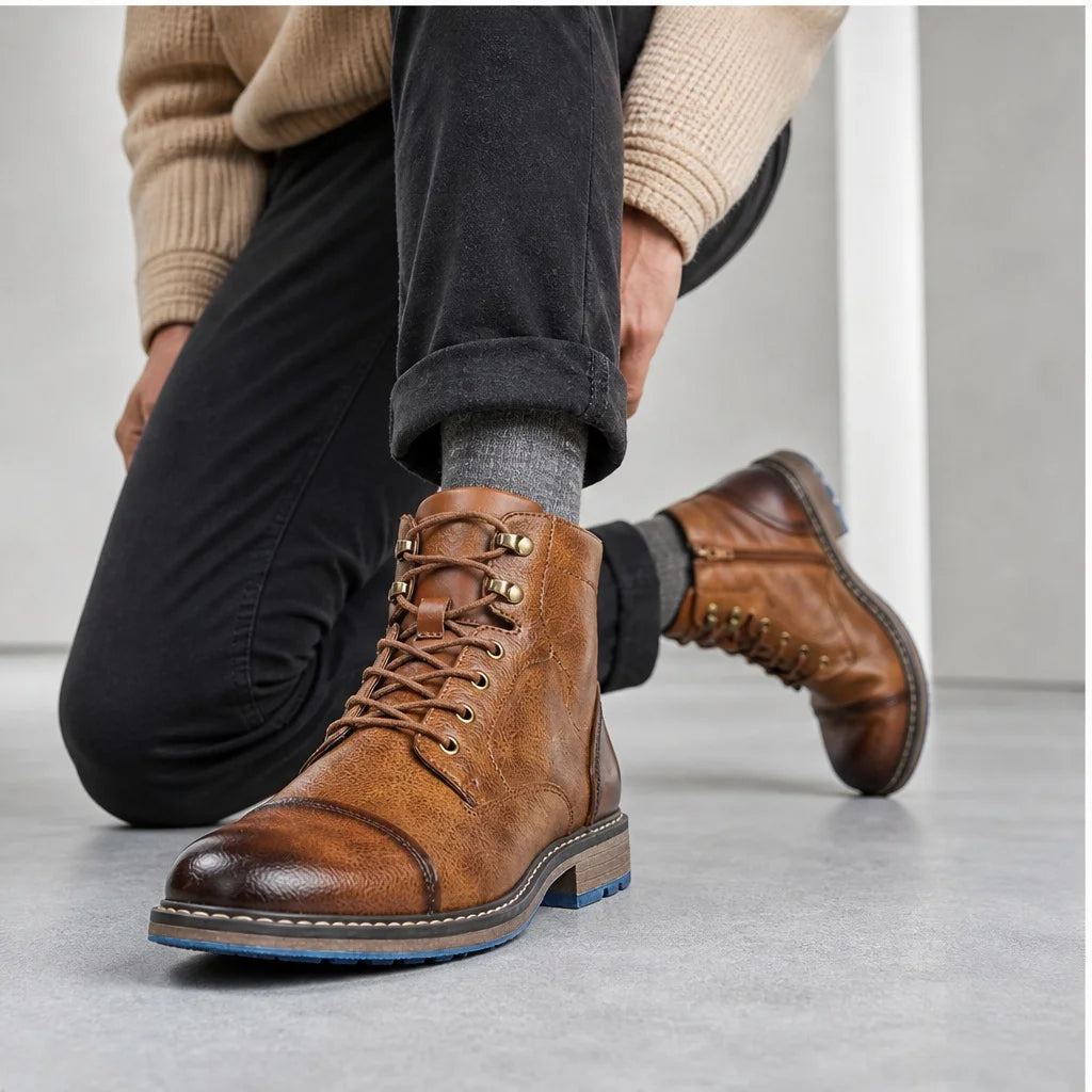 Mens Retro Leather Zip Ankle Boots