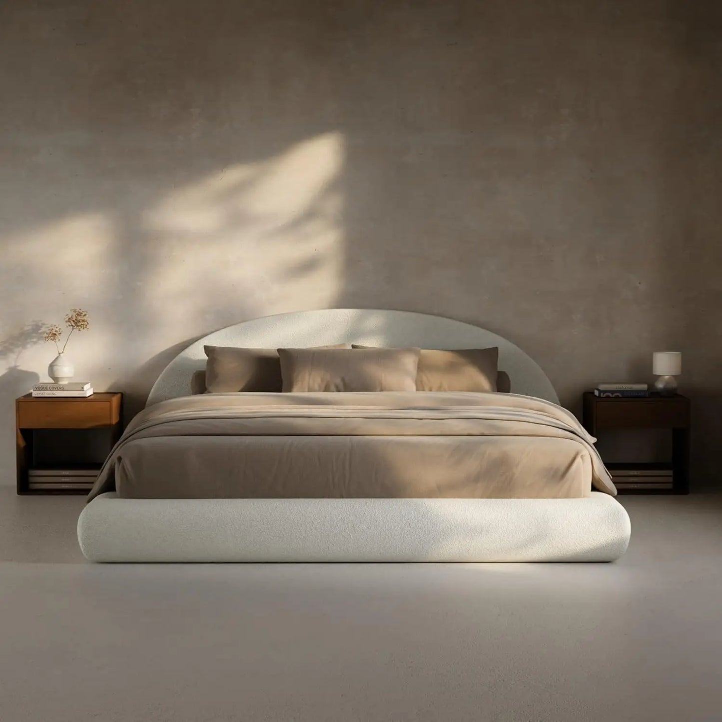 Arched Velvet King Platform Bed Frame, Cushioned Headboard, Foam Base, No Box Spring, Low Profile, Bedroom Furniture, Customized