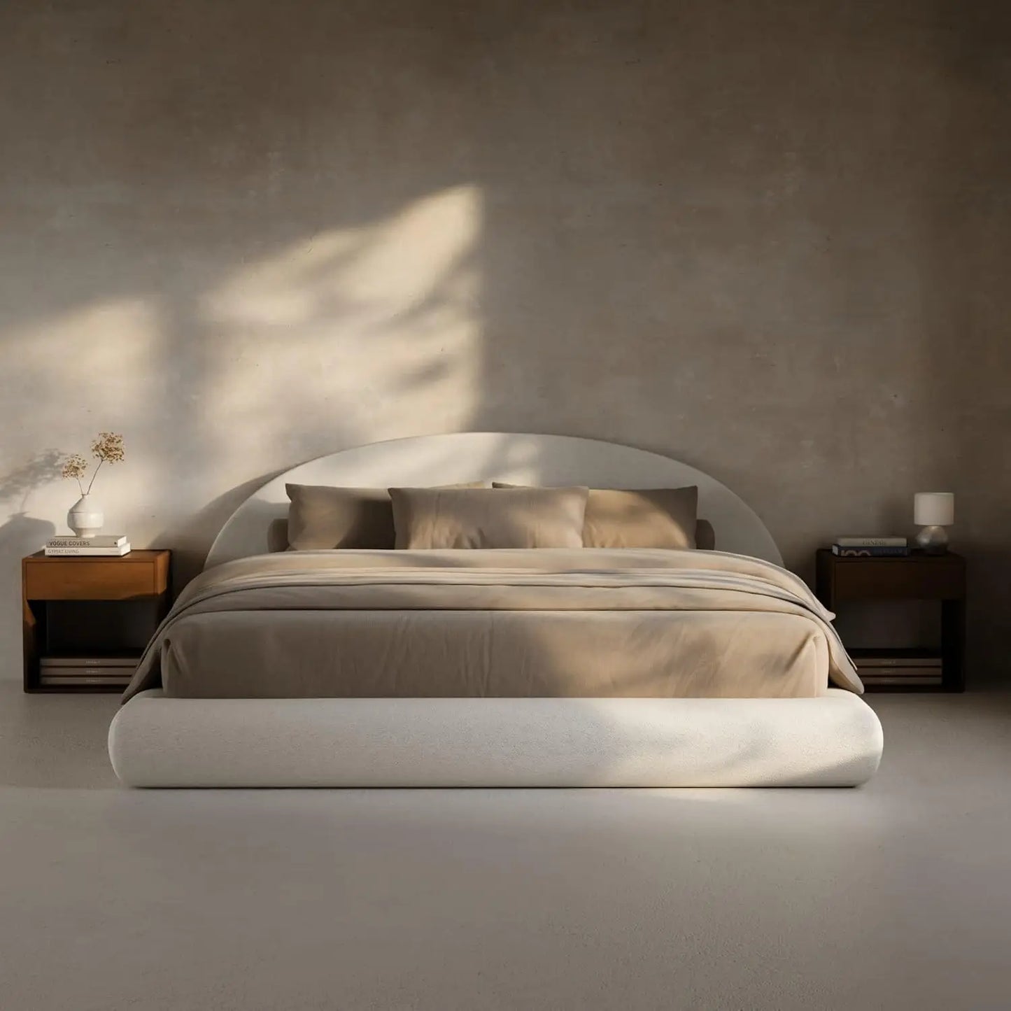 Arched Velvet King Platform Bed Frame, Cushioned Headboard, Foam Base, No Box Spring, Low Profile, Bedroom Furniture, Customized