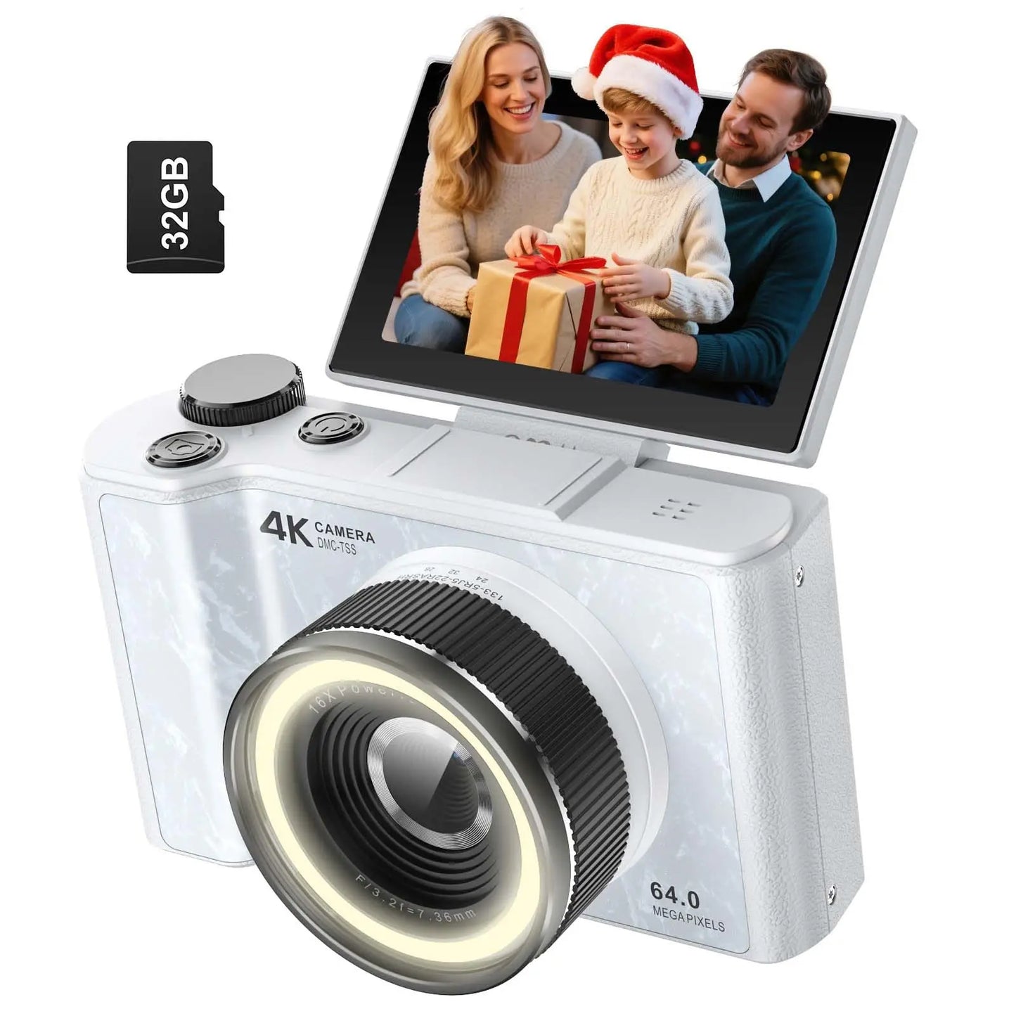 W&O 4K Digital Camera With Ring Light And Flip Screen