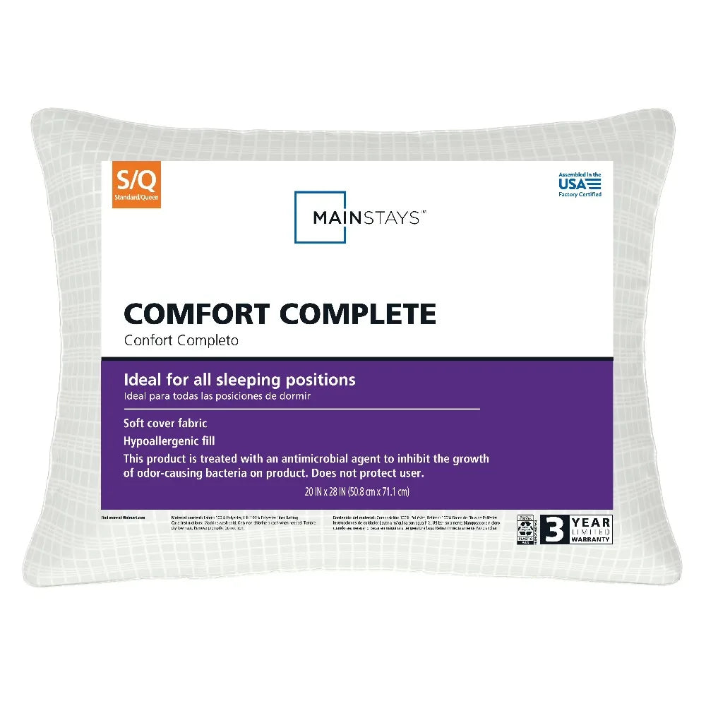 Comfort Complete Bed Pillow Standard Queen Size 2 Pack Set of Two Premium Support Pillows for Sleeping
