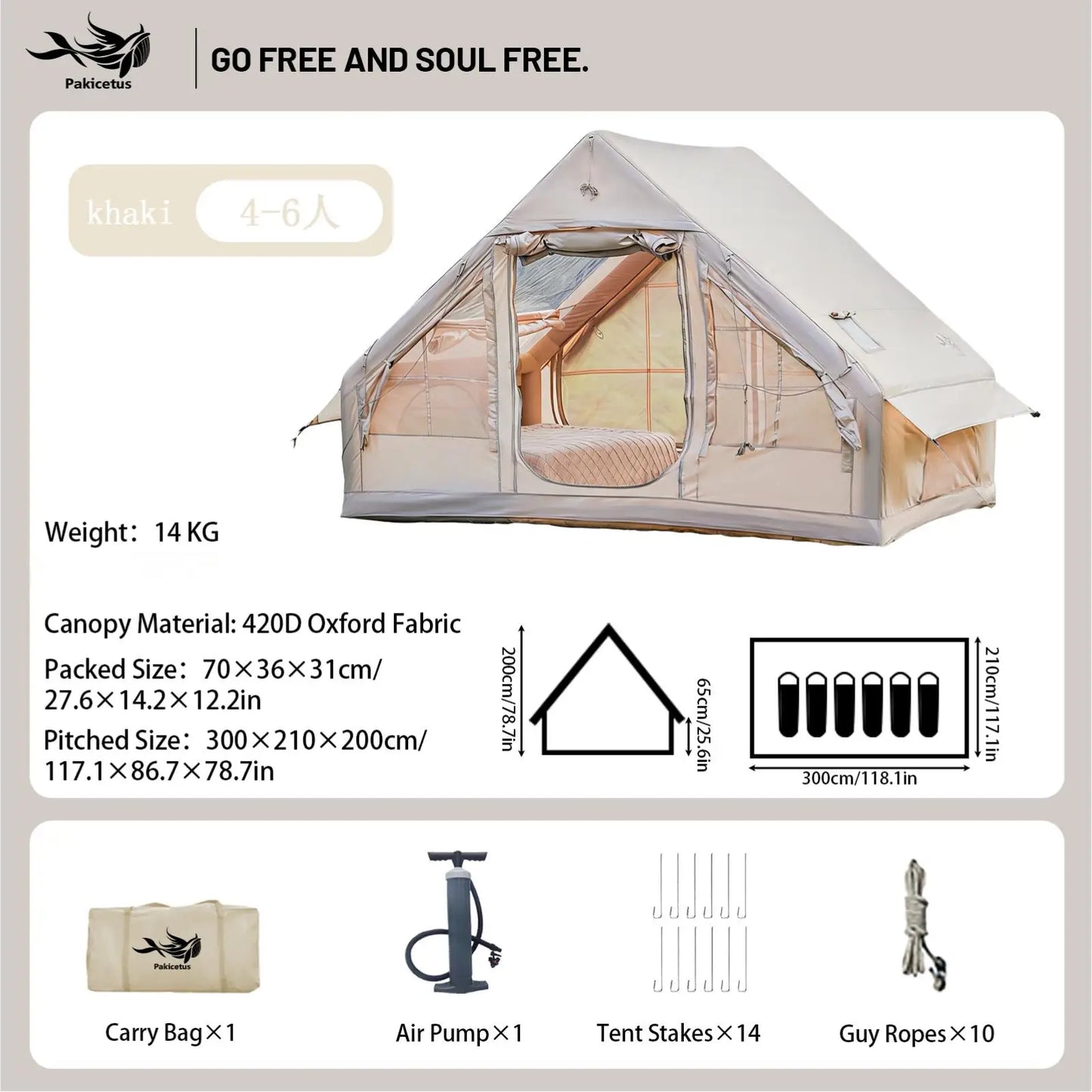 Pakicetus Inflatable Camping Tent Four To Eight Family