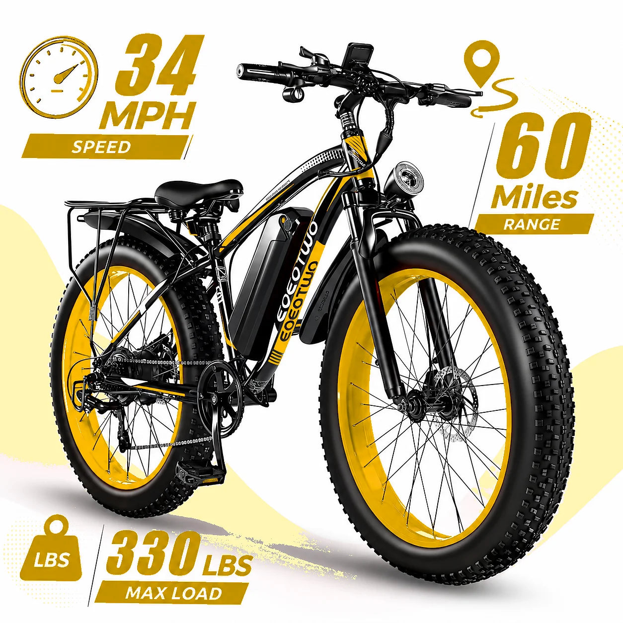 EOEOTWO 1500W Fat Tire Electric Bike 34MPH 48V Ebike