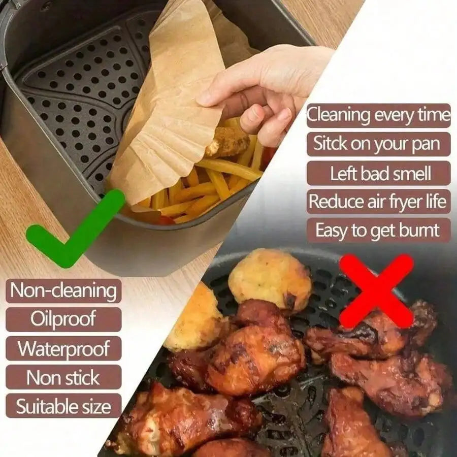 Square Disposable Air Fryer Liners 6.3in 8in Non Stick Oil Proof Paper Basket Bowls Heat Resistant Baking Trays Oven Kitchen Gadgets Mother's Day Gift Kitchen Cooking Essentials Accessories