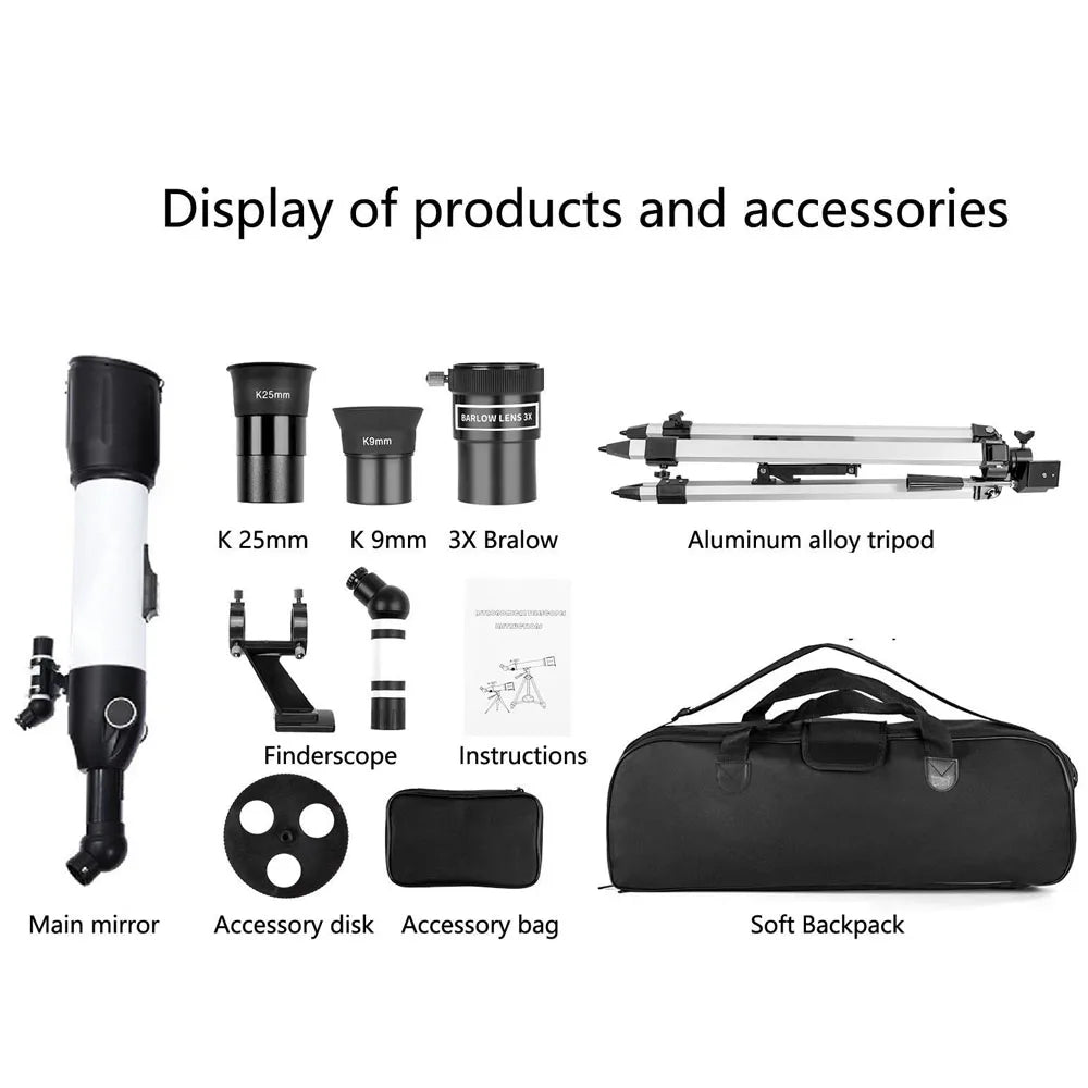 Skyoptikst 80/90mm Aperture Astronomical Telescope for Beginners,FMC Coating Refractor Telescope with Tripod,Eyepieces&Carry Bag