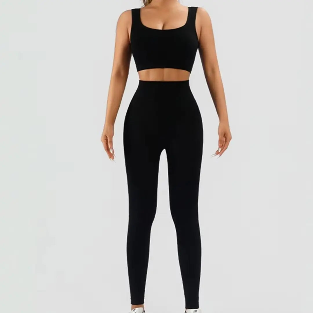 Women's Workout Outfits Ribbed Tank 2 Piece Seamless High Waist Gym Outfit Yoga Shorts Leggings Sets