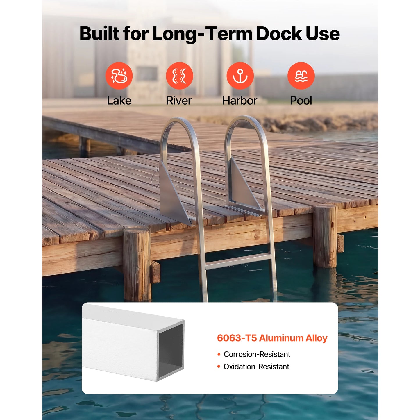 SucceBuy 4 Step Flip Up Dock Ladder Aluminum 350 Lbs