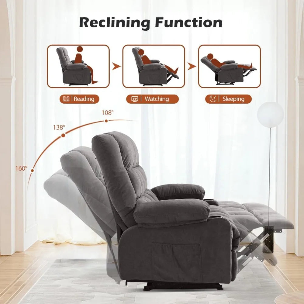 Recliner Loveseat with Cup Holders for Living Room Love Seat Manual Oversized Recliner with Ergonomic, Side Pocket for Adult