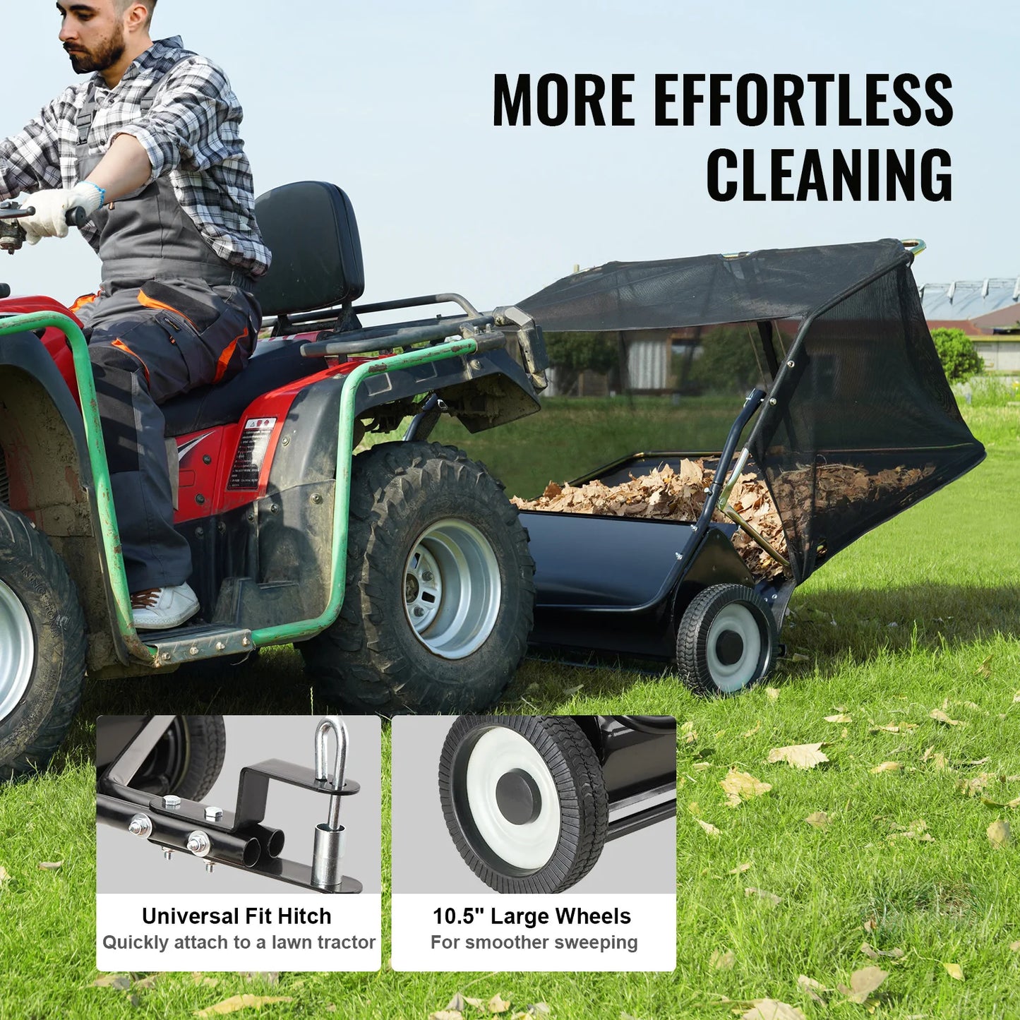 SucceBuy Tow Behind Lawn 21/26/44/50in Sweeper Large Capacity Heavy Duty Leaf & Grass Collector with Adjustable Sweeping Lawn
