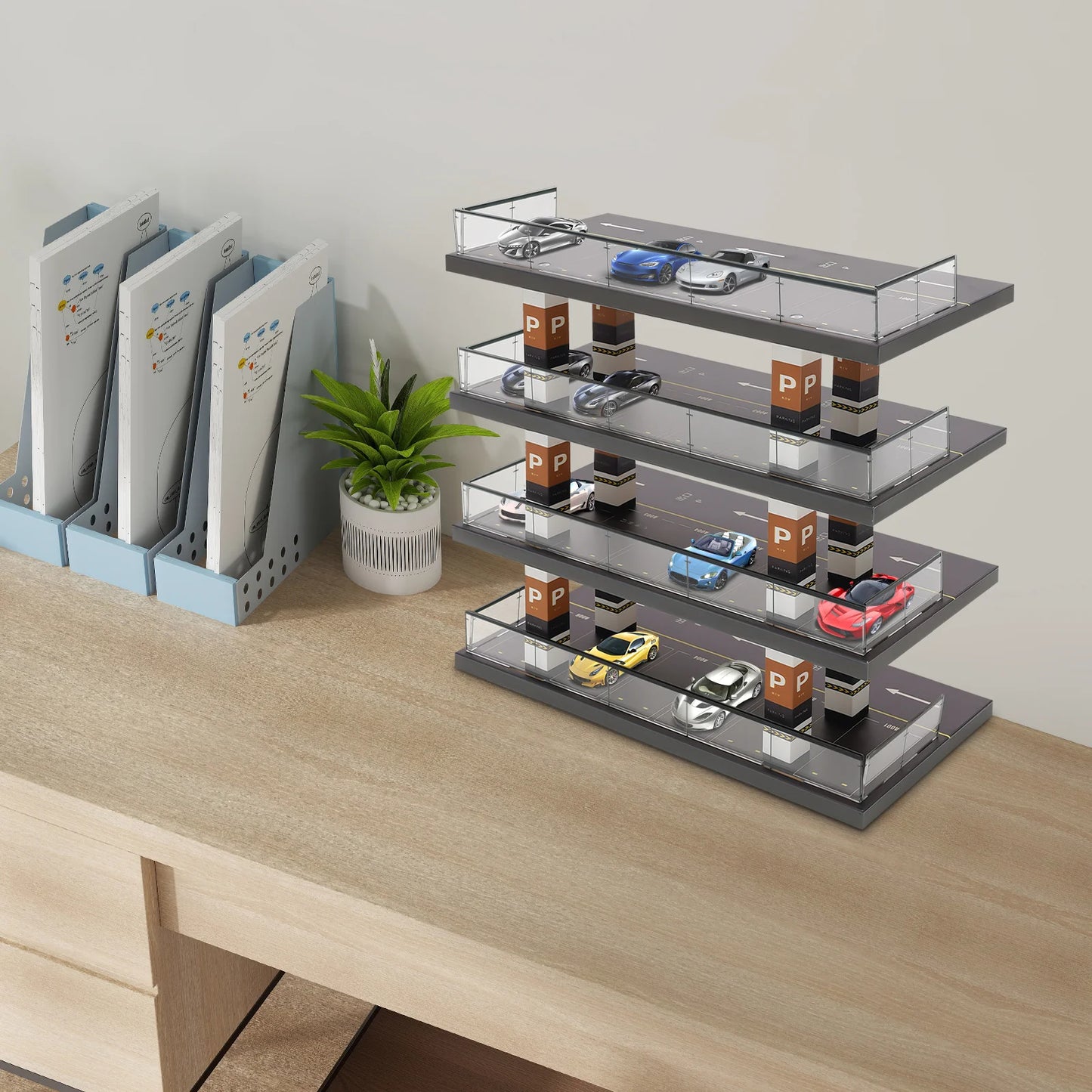 1/64 Parking Lot Toy Car Model Storage Rack Display Cabinet Kids Room Decor Xmas Gift Toys for Baby Boys Girls
