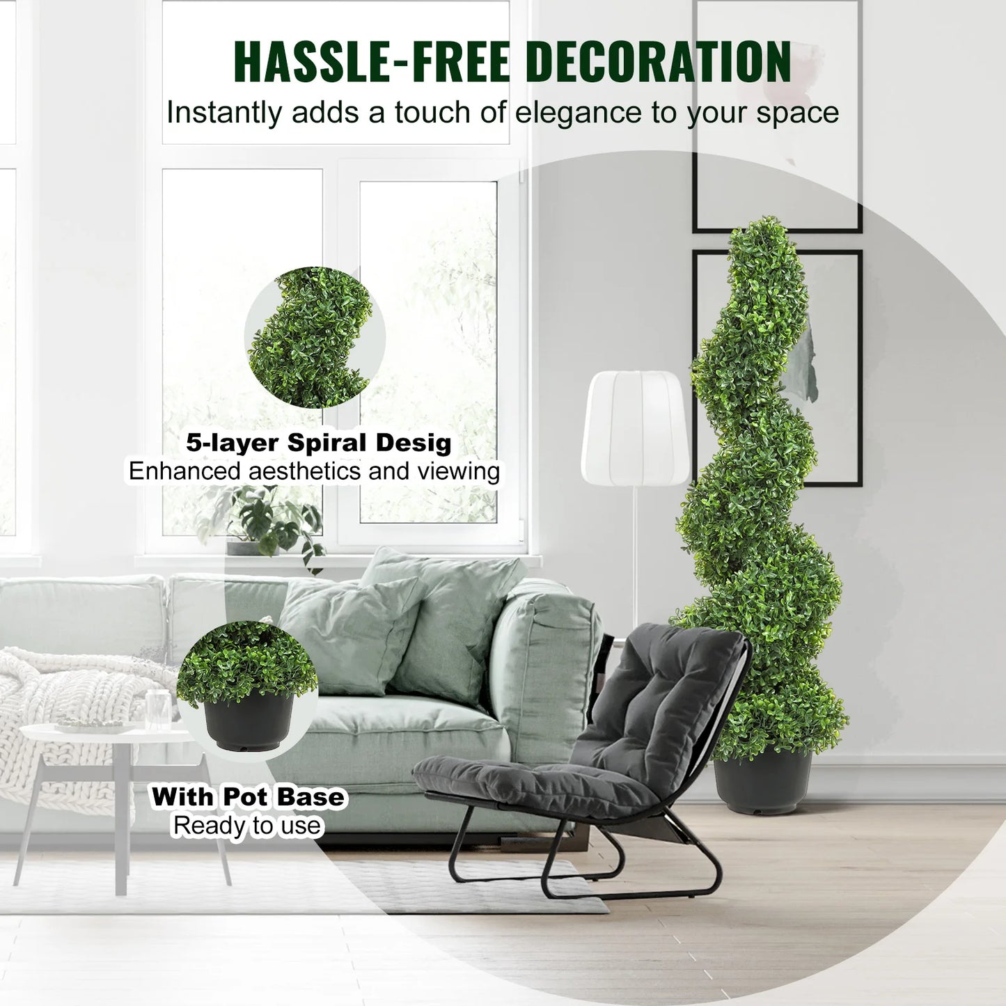 SucceBuy Artificial Boxwood Spiral Topiary Tower Plant