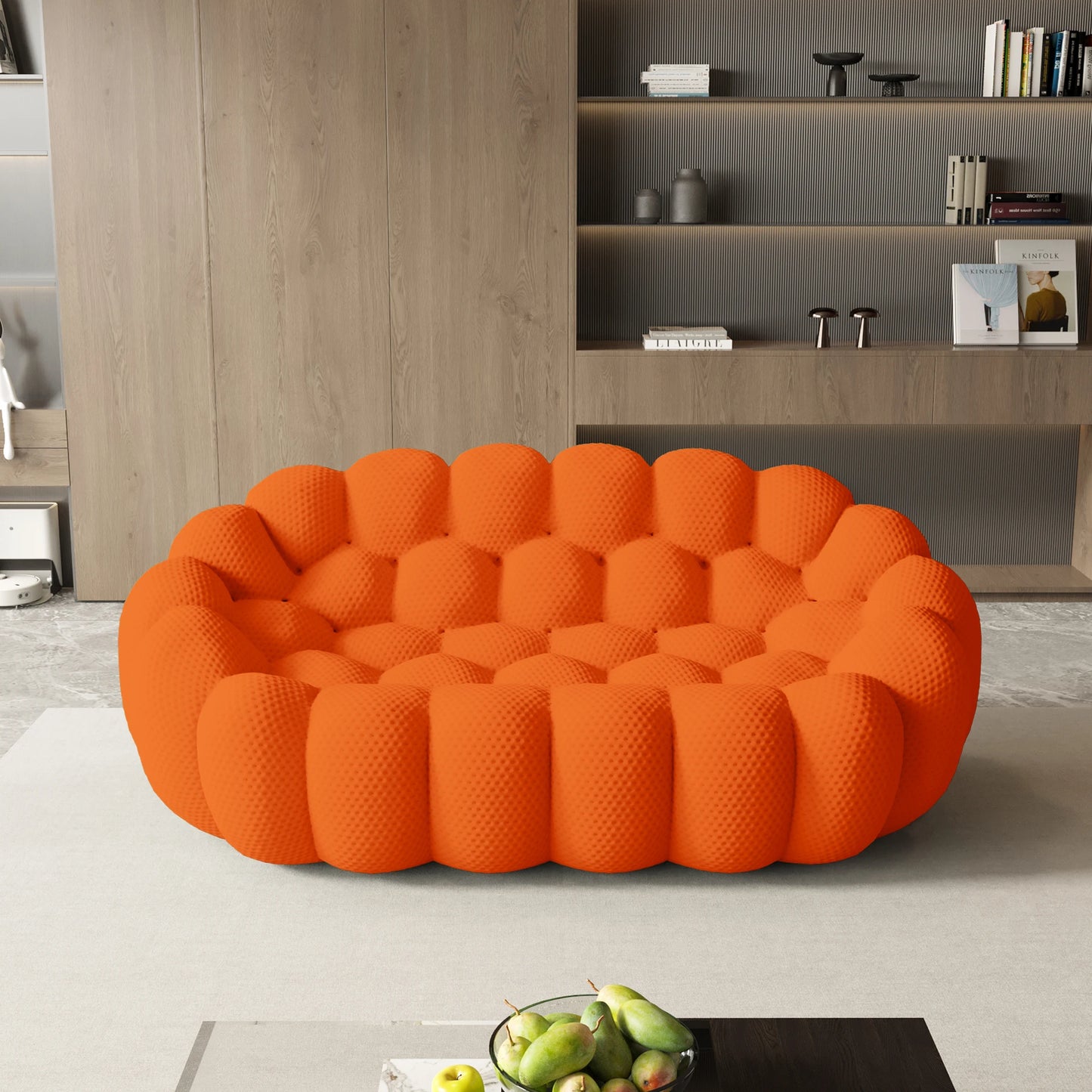 Sdorens 78'' Modern Curved Boneless Sofa Comfy 3D Knitted Fabric Loveseat Couch Football-Shaped Lazy Floor Sofas for Living Room