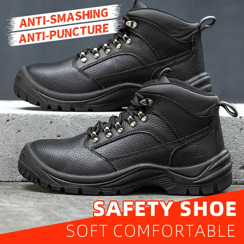 Lightweight Steel Toe Men Work Boots With Leather Upper