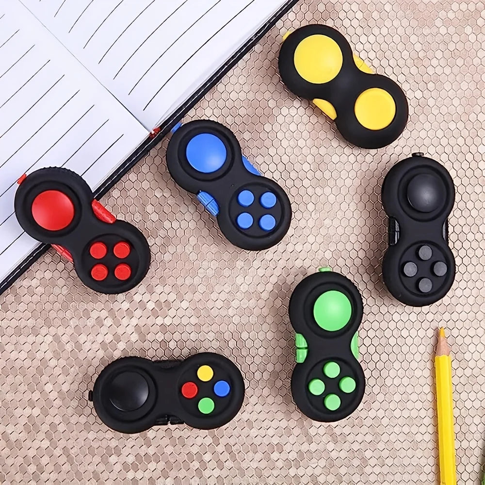 3pcs Retro Classic Handheld Fidget Controllers - Vibrant & Fun Relax Toys with 8 Fidgeting Options, Clickable Buttons, Game Joystick, and Massage Roller in Assorted Colors