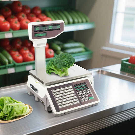 110-220V Double-side Display Multifunctional Label Printing Scale,   Weighing Capacity 0.2kg/0.44lbs-30kg/66.13lbs w/ Software Disk NEW (Silver,15.94*19.29*19.68in)