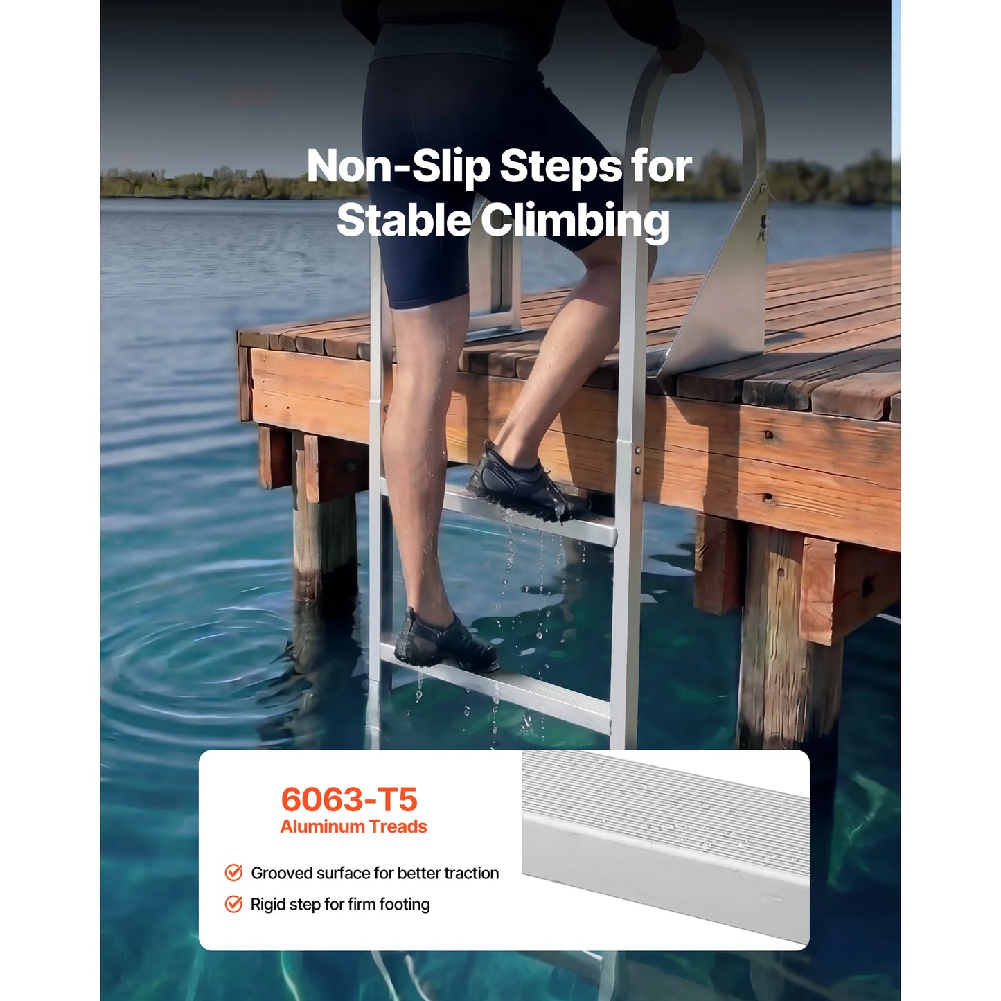 SucceBuy 4 Step Flip Up Dock Ladder Aluminum 350 Lbs