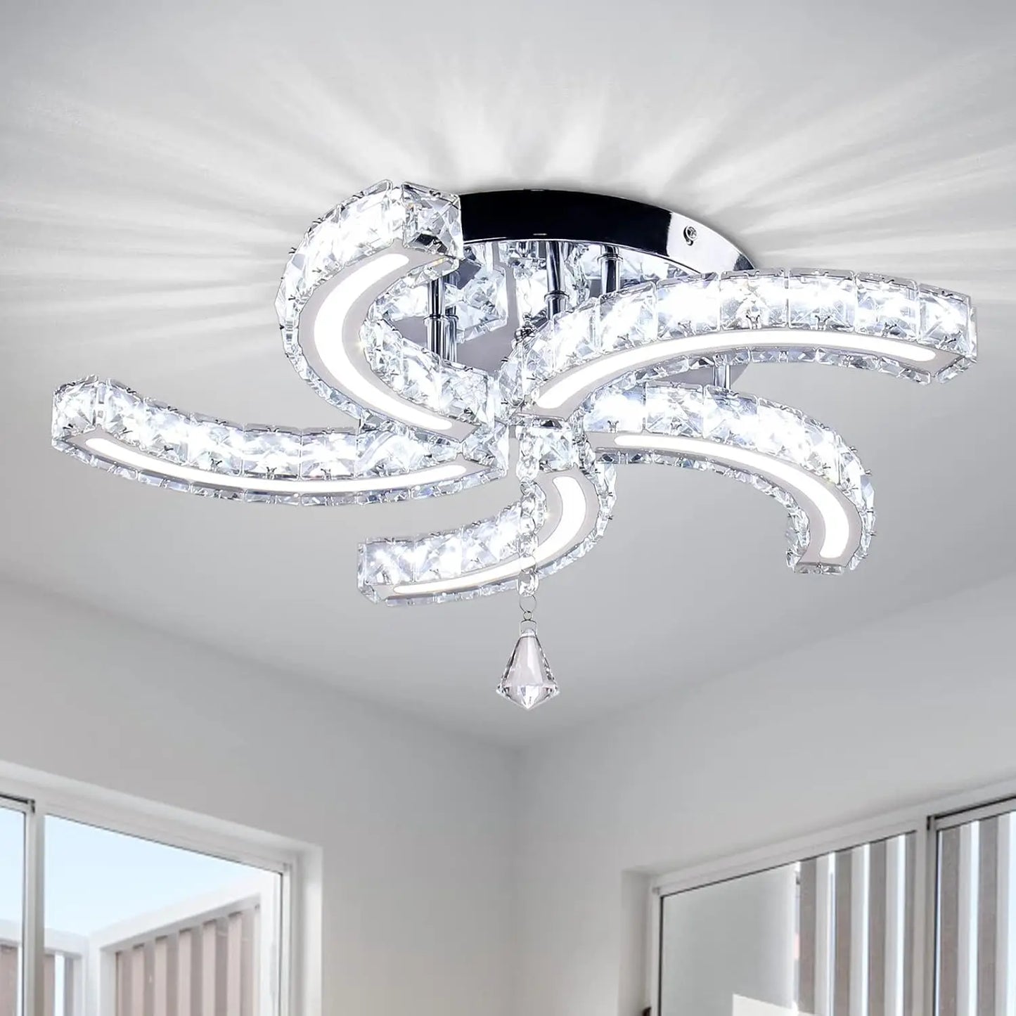 FRIXCHUR Modern Crystal Chandeliers LED Ceiling Light