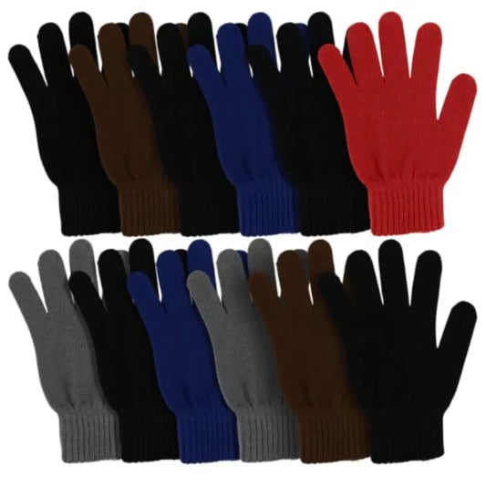 12 Pairs Winter Gloves, Adult Warm Knit Unisex Stretchy Bulk Pack Mens Womens Magic Glove
