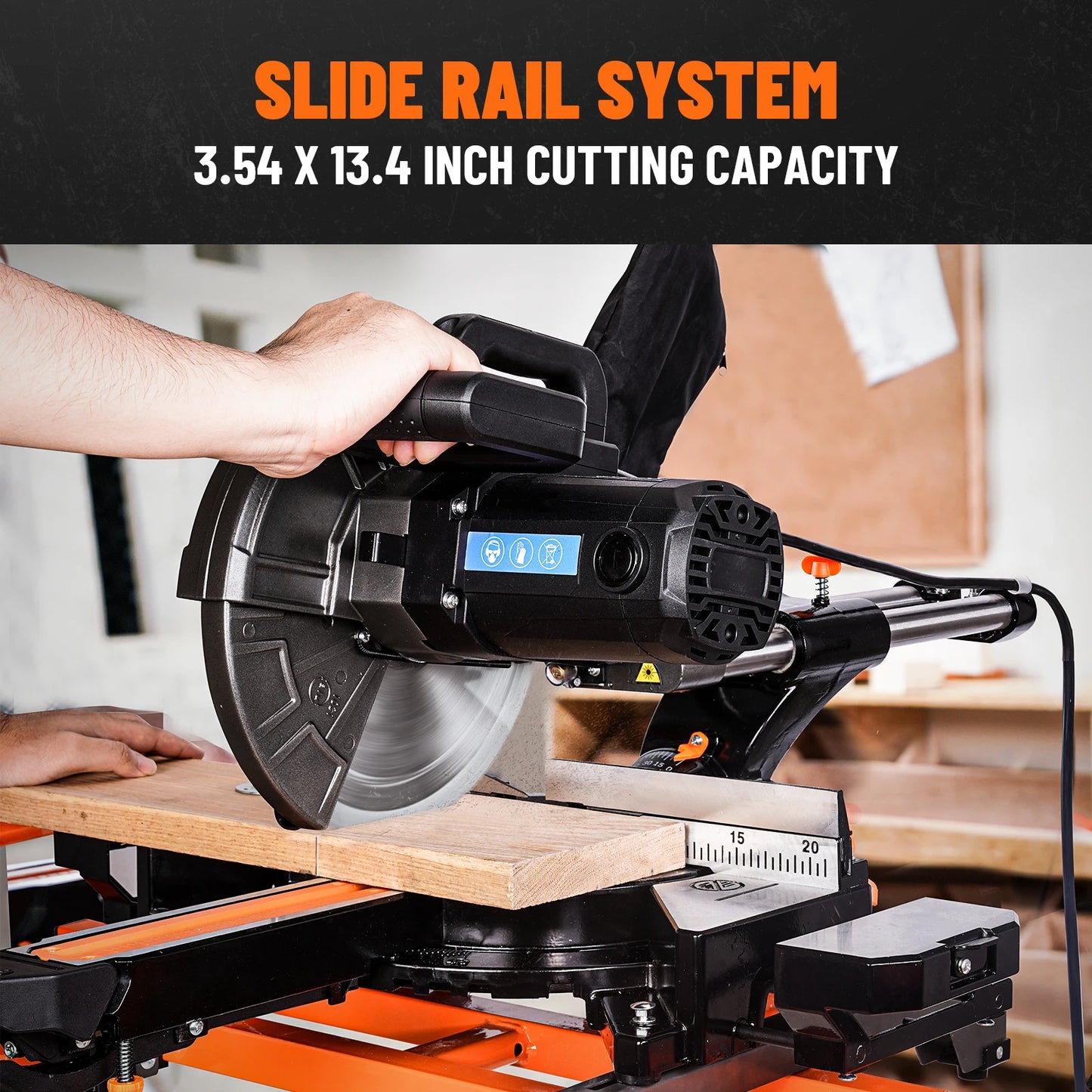 DOVAMAN 10" Sliding Miter Saw, Multi-Material Cutter with 3 TCT Blades, Dual Mode, 5000/3200RPM, Laser, 0-45° Bevel, 9 Stops