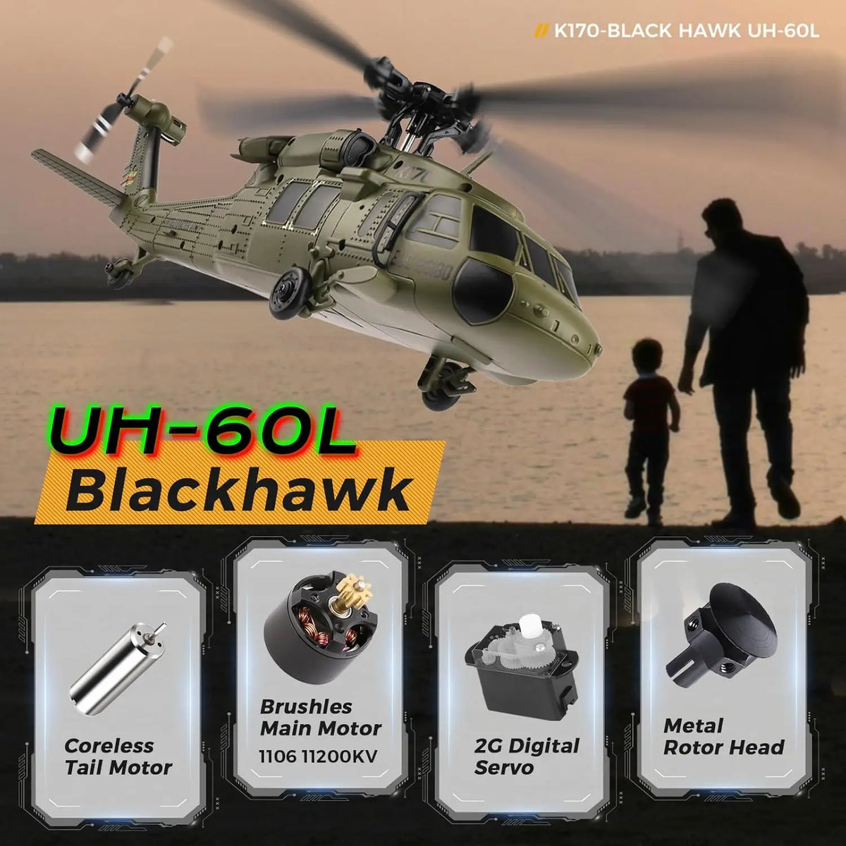 WLtoys K170 Brushless RC Helicopter Black Hawk Edition