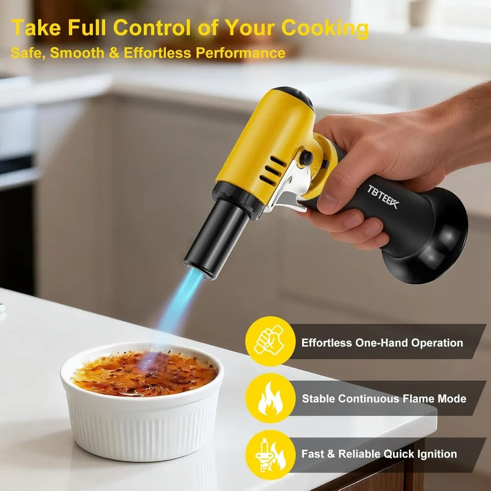 Butane Torch with Fuel Gauge, One-Hand Operation Kitchen Lighter, Adjustable Flame for BBQ, Baking, Brulee, Crafts & Soldering