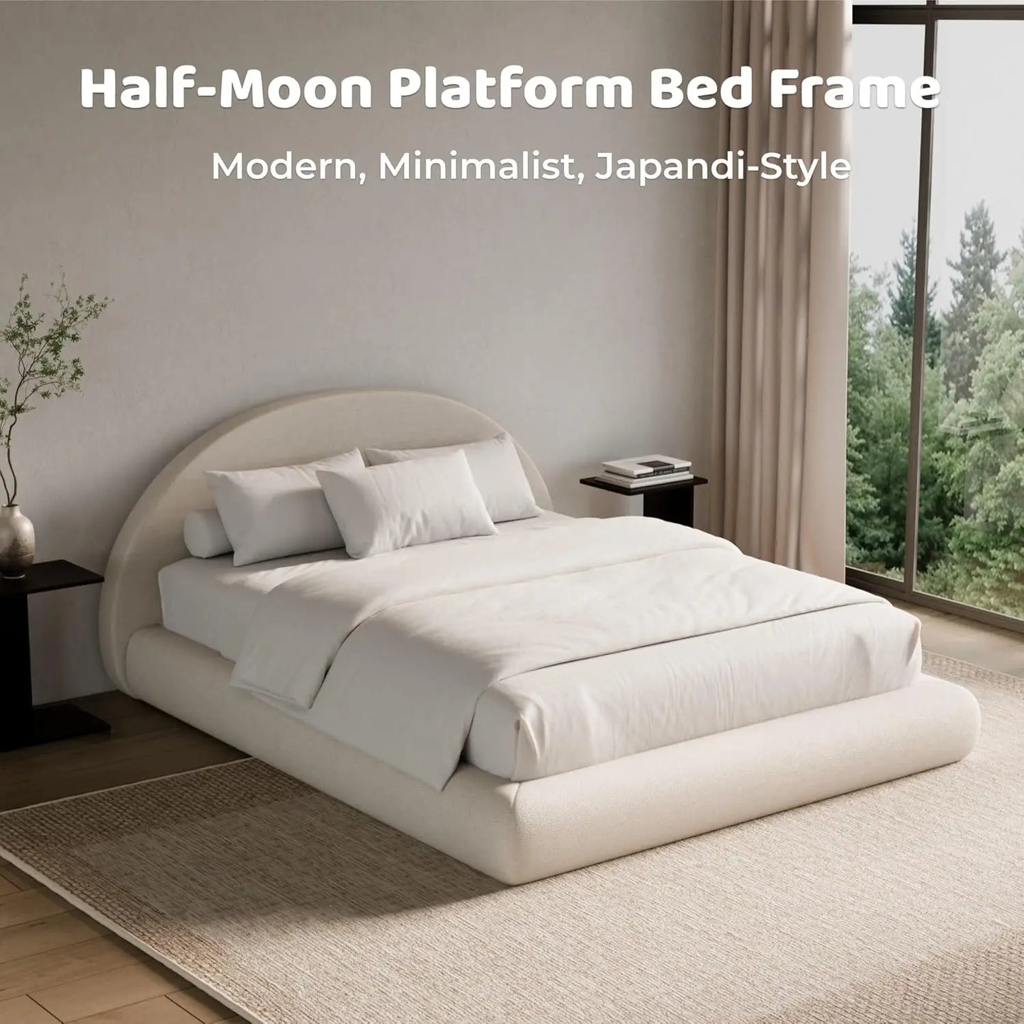 Arched Velvet King Platform Bed Frame, Cushioned Headboard, Foam Base, No Box Spring, Low Profile, Bedroom Furniture, Customized